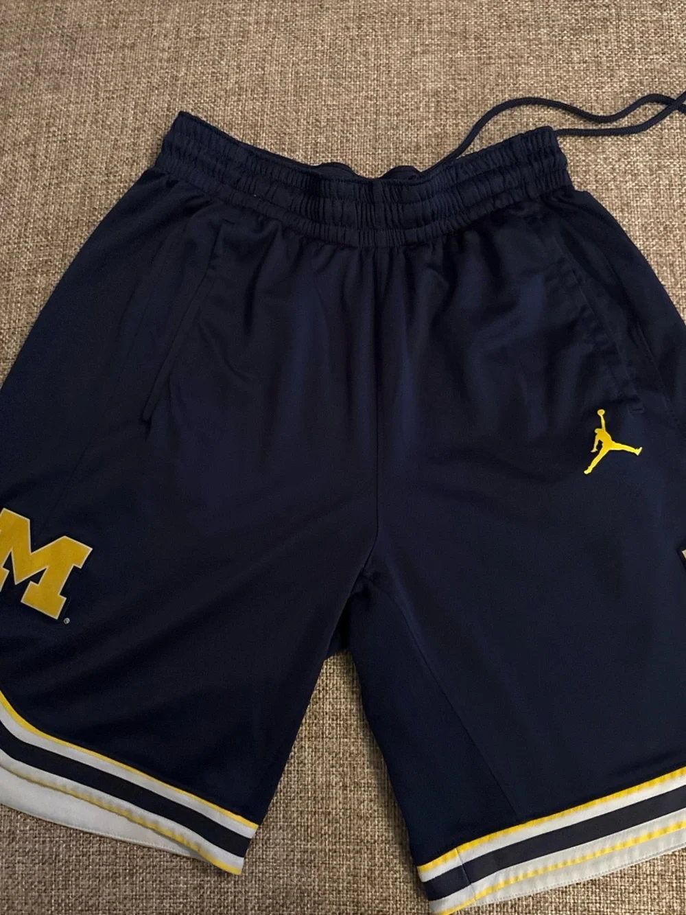Jordan Navy Shorts with Yellow Jumpman & Michigan M